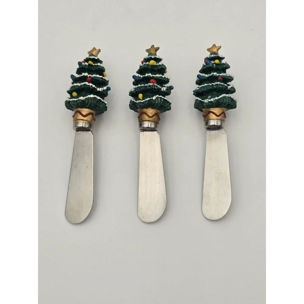 Lot Of 14 Cheese Spreaders Christmas Variety Stainless Steel  Resin Santa Bear